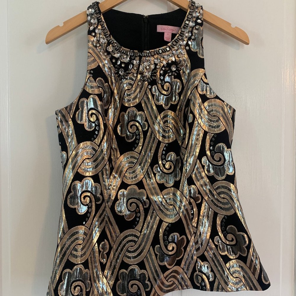 LILLY PULITZER | Women's Tropic Top Black Metallic Vintage Brocade | Size 4